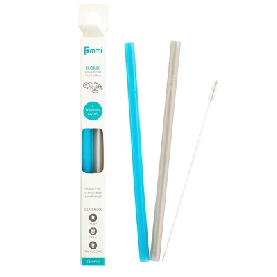 Fommi Słomka Silikonowa 2-pack  Grey/Blue