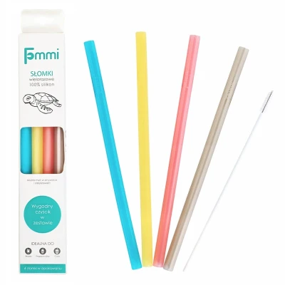 Fommi Słomka Silikonowa 4-pack Grey/Blue/Yellow/Pink