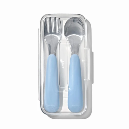Sztućce metalowe dla dzieci w etui 12m+ Dusk OXO tot 001